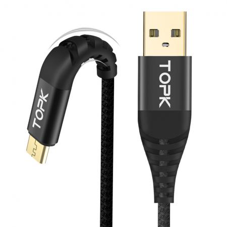 Кабель синхронизации Topk (TK42C-VER2) MicroUSB Black  USB 2m 3A нейлоновый