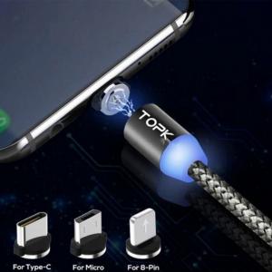 Магнитный кабель для зарядки Topk USB 1m 2.4A 360° (TK17i-VER2) MicroUSB Type-C Lightning Black универсальный. Photo 3