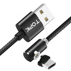 Магнітний кабель Topk USB 1m 2.1A 360 ° (TK51i-VER2) MicroUSB Black для заряджання смартфона