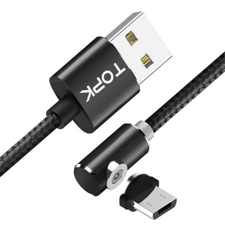 Магнитный кабель Topk USB 1m 2.1A 360° (TK51i-VER2) MicroUSB Black для зарядки смартфона