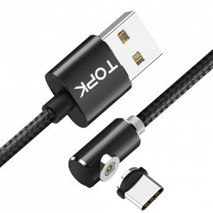 Магнітний кабель для заряджання Topk USB (TK51i-VER2) Type-C Black 1m 2.1A обертання на 360°