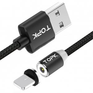 Магнітний кабель для заряджання Topk USB (TK17i-VER2) Lightning Black 2m 2.4A 360° зарядний кабель