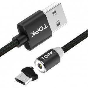 Магнітний кабель для заряджання Topk USB (TK17i-VER2) MicroUSB Black 2m 2.4A кут повороту 360°