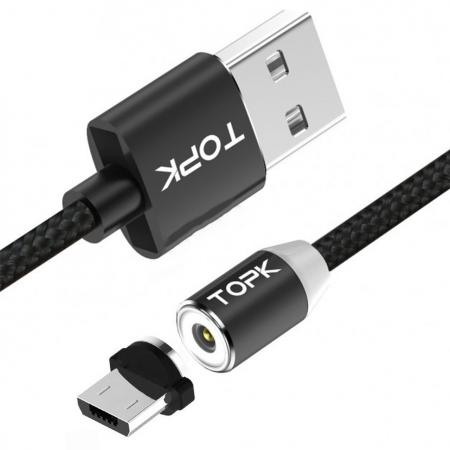 Магнитный кабель для зарядки Topk USB (TK17i-VER2) MicroUSB Black 2m 2.4A угол поворота 360°