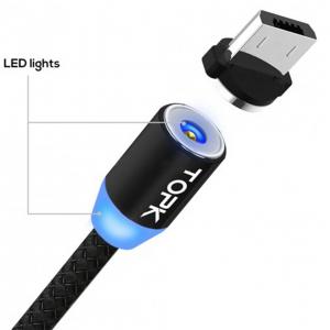 Магнітний кабель для заряджання Topk USB (TK17i-VER2) MicroUSB Black 2m 2.4A кут повороту 360°. Photo 2