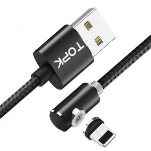 Магнітний кабель для заряджання Topk USB 2m 2.1A 360° (TK51i-VER2) Llightning Black для гаджетів Iphone