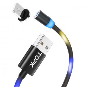 Магнитный кабель для зарядки USB 1m Topk Z-line Llightning Black светящийся LED для Iphone