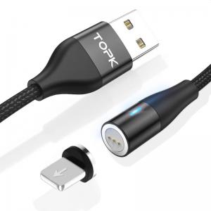 Магнитный кабель для зарядки Topk Llightning Black USB 1m Quick Charge 5A и синхронизации быстрая зарядка