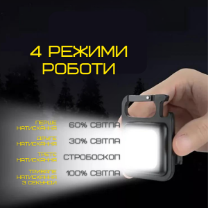 Портативний замок ліхтарик кишеньковий 4в1 на магніті та акумуляторі TYPE-C зі складною підставкою чорний. Photo 3