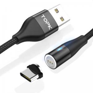 Магнітний кабель для заряджання смартфона Topk USB 2m MicroUSB Quick Charge 5A (AM60)