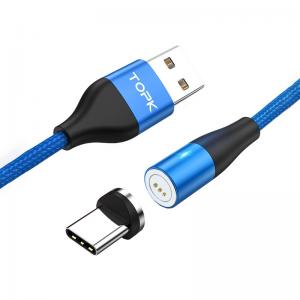 Магнітний кабель для заряджання Topk USB 2m Type-C Blue Quick Charge 5A (AM60) смартфона