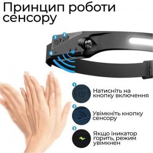 Ліхтар налобний BL-W689/G28-LM+COB (white+red) сенсорний світлодіодний ліхтар на лоб. Photo 2