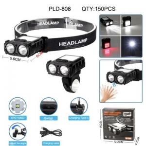 Ліхтар налобний SH-T808-2XPE-20SMD-white/red з датчиком руху. Photo 2